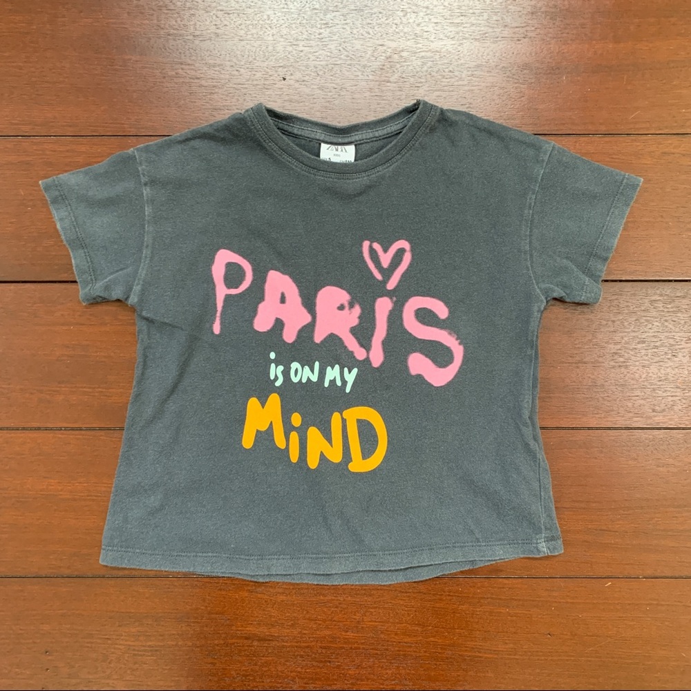 Zara Grey Paris Round Neck Short Sleeve Tee